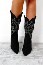 Black Rhinestone Pattern Cowboy Western Boots