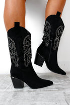 Black Rhinestone Pattern Cowboy Western Boots