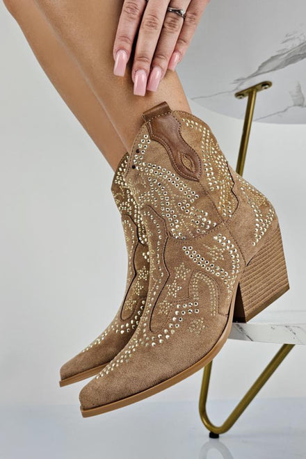 CAMEL EMBELLISHED ANKLE LENGTH WESTERN COWBOY BOOTS