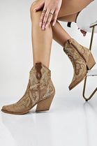 CAMEL EMBELLISHED ANKLE LENGTH WESTERN COWBOY BOOTS