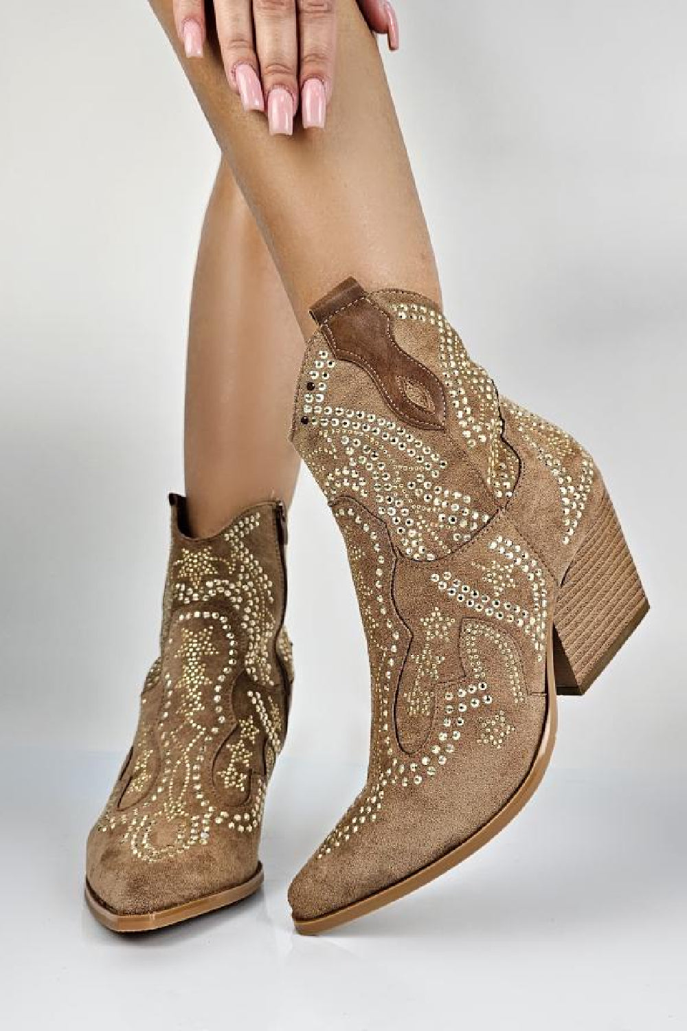 CAMEL EMBELLISHED ANKLE LENGTH WESTERN COWBOY BOOTS