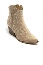 KHAKI EMBELLISHED ANKLE LENGTH WESTERN COWBOY BOOTS