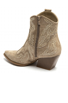 KHAKI EMBELLISHED ANKLE LENGTH WESTERN COWBOY BOOTS
