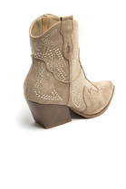 KHAKI EMBELLISHED ANKLE LENGTH WESTERN COWBOY BOOTS