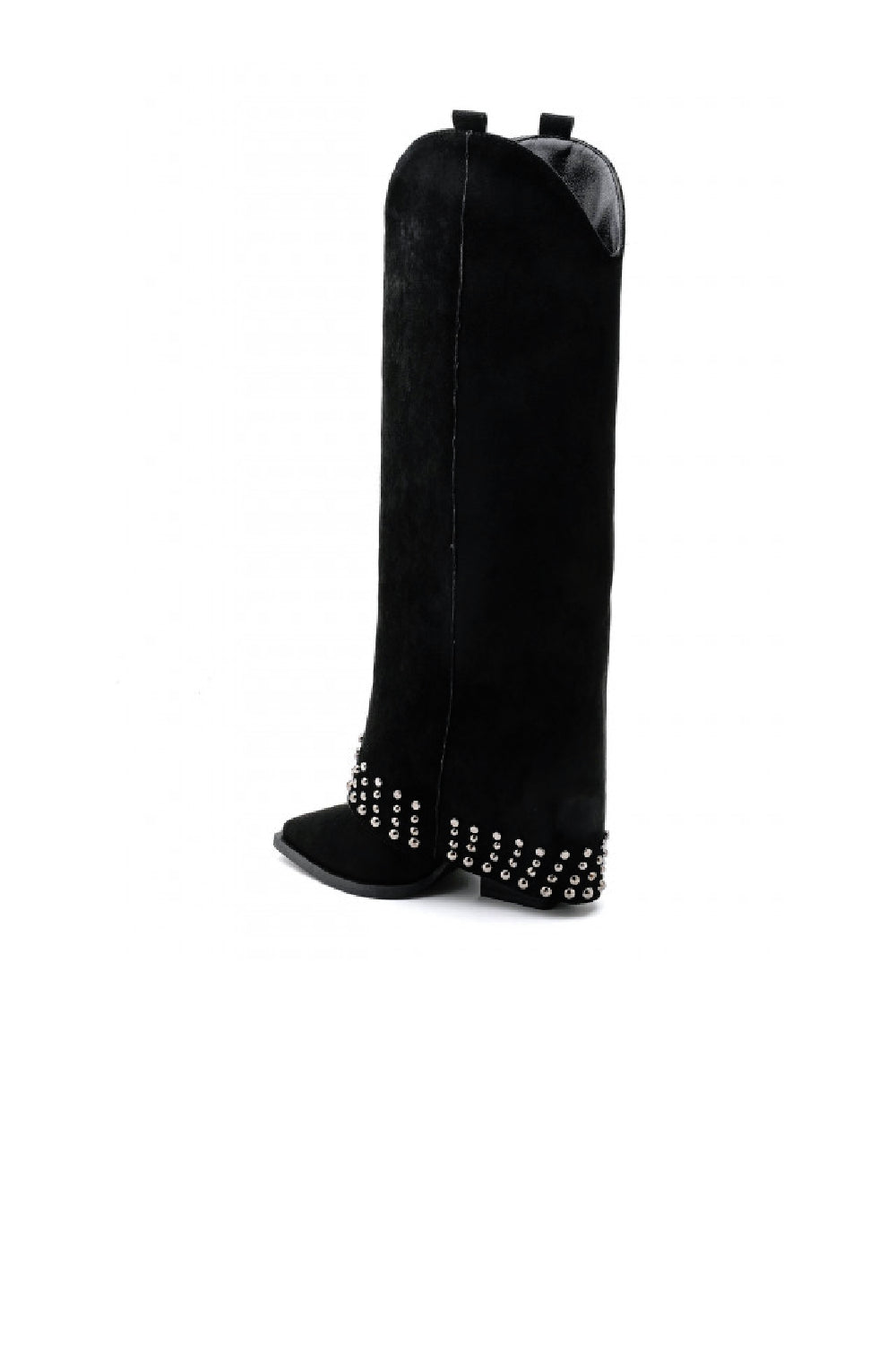BLACK SUEDE KNEE HIGH BUCKLE DETAIL STUDDED COWBOY WESTERN SHARK BOOTS