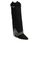 BLACK TEXAN STYLE WESTERN COWBOY BOOTS WITH BUCKLE AND STUD DETAIL