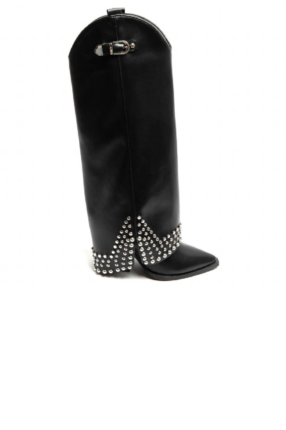 BLACK MATT TEXAN STYLE WESTERN COWBOY BOOTS WITH BUCKLE AND STUD DETAIL