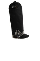 BLACK TEXAN STYLE WESTERN COWBOY BOOTS WITH BUCKLE AND STUD DETAIL