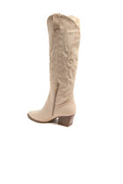 Women's Beige Western Knee-High Block Heel Cowgirl Boots