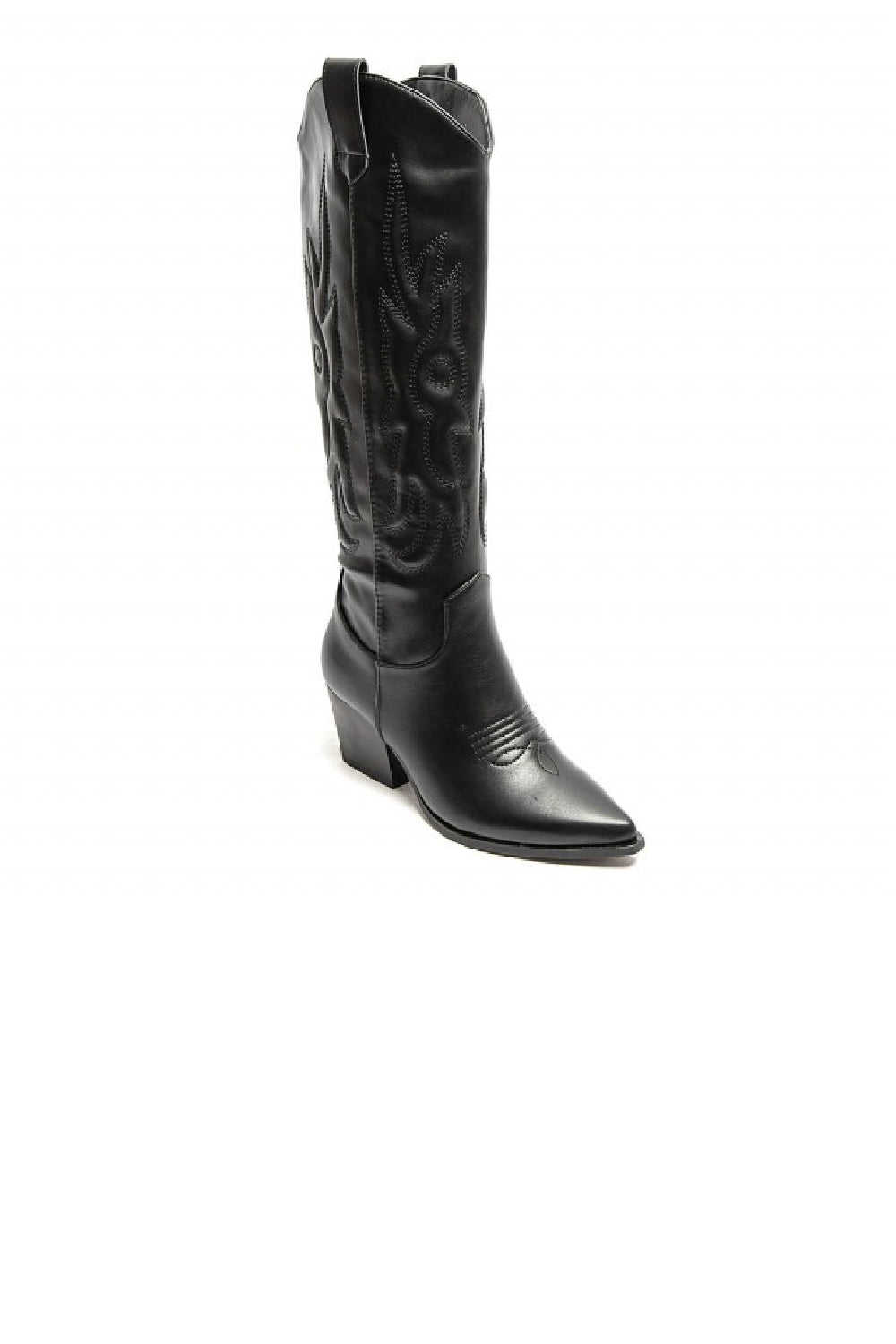 BLACK PU KNEE LENGTH EMBROIDED WESTERN COWGIRL COWBOY BOOTS