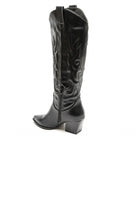 BLACK PU KNEE LENGTH EMBROIDED WESTERN COWGIRL COWBOY BOOTS