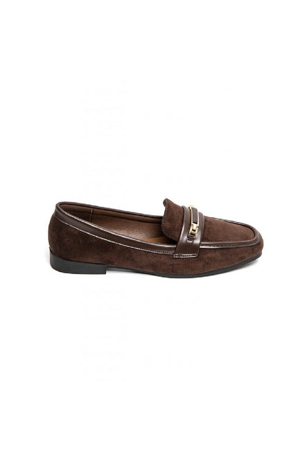 BROWN SUEDE GOLD DETAILED SLIP ON LOAFERS
