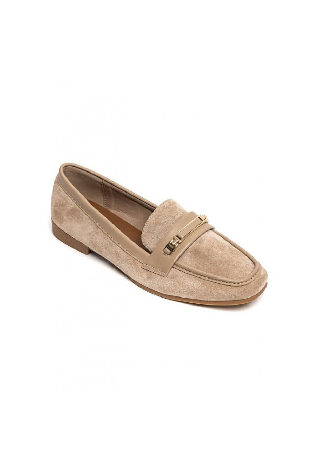 KHAKI SUEDE GOLD DETAILED SLIP ON LOAFERS