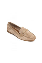 KHAKI SUEDE GOLD DETAILED SLIP ON LOAFERS