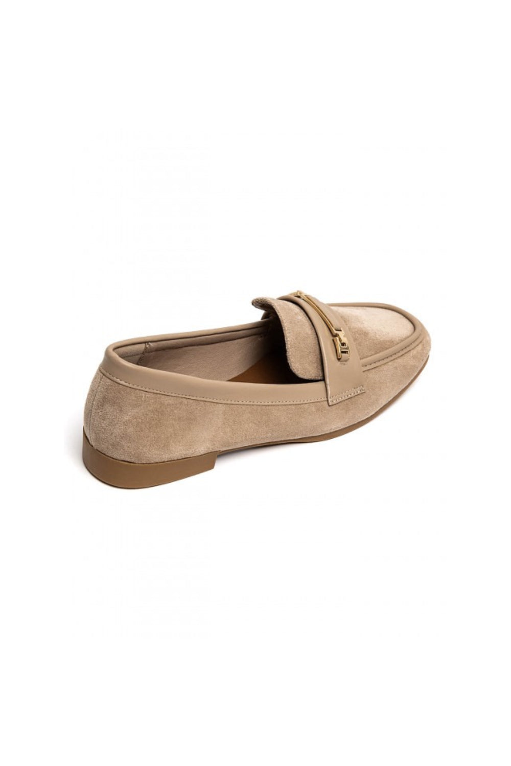 KHAKI SUEDE GOLD DETAILED SLIP ON LOAFERS