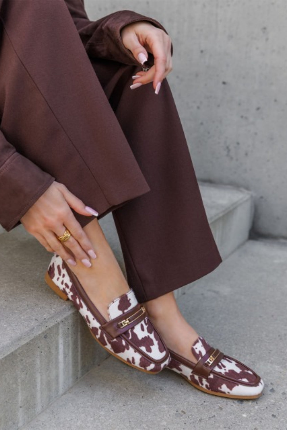 MULTI SUEDE GOLD DETAILED SLIP ON LOAFERS