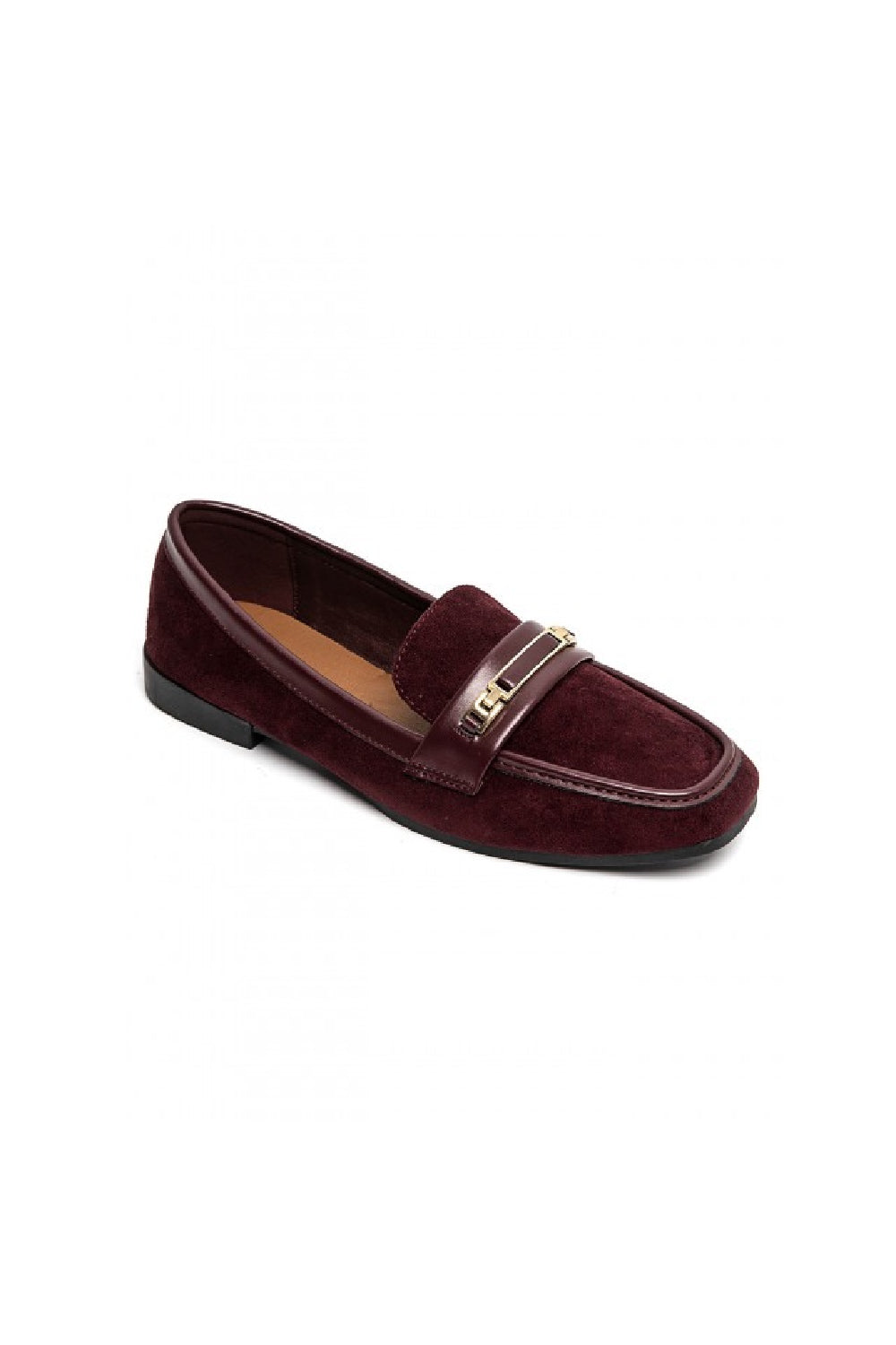 RED SUEDE GOLD DETAILED SLIP ON LOAFERS