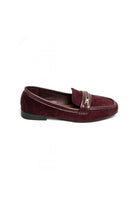 RED SUEDE GOLD DETAILED SLIP ON LOAFERS