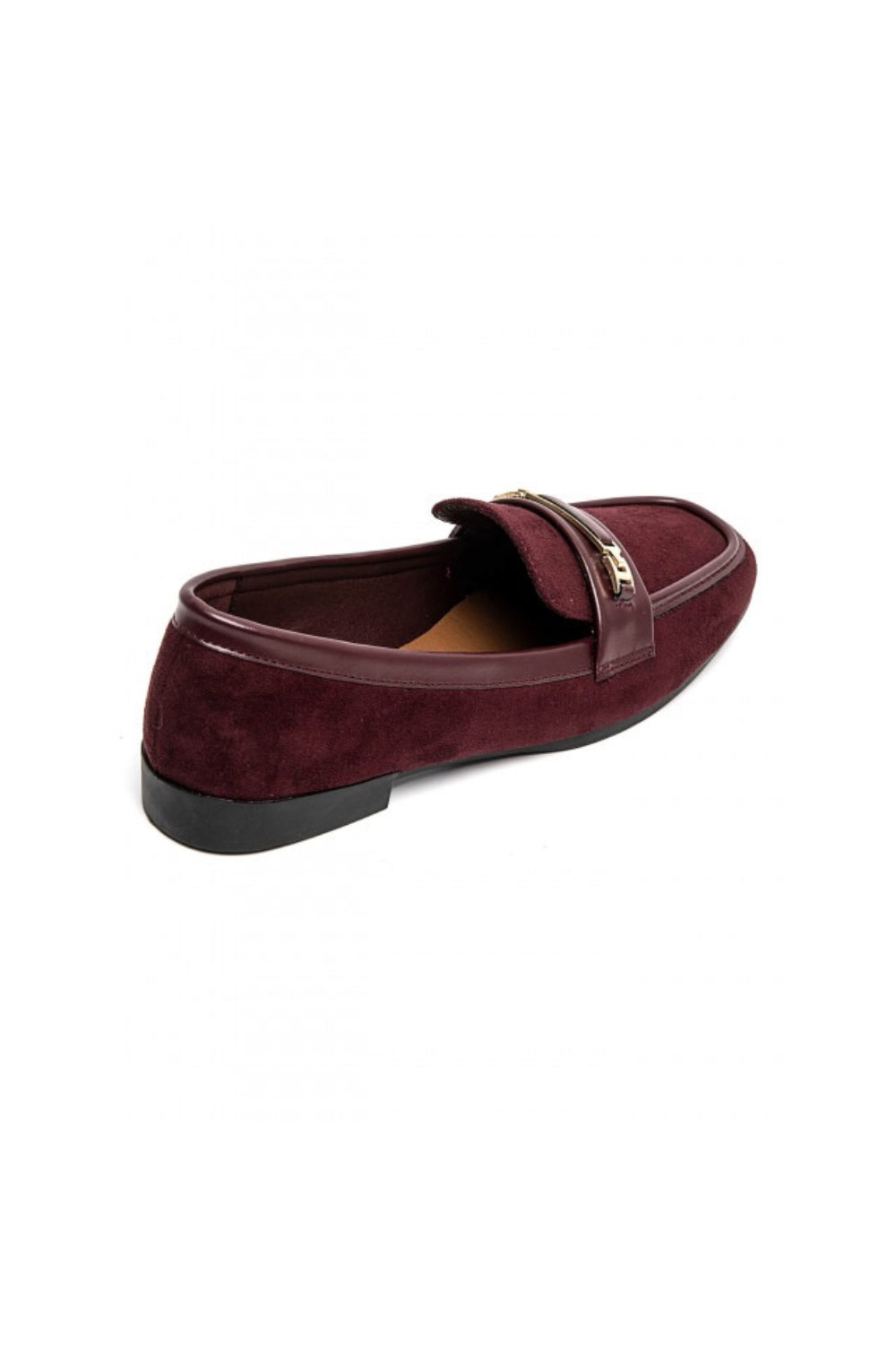 RED SUEDE GOLD DETAILED SLIP ON LOAFERS
