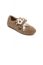 Ladies Khaki Flat Lace Up Chiffon Bowknot Flower Shoe lace Decoration Trainers
