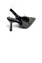 WOMEN'S SLINGBACK PARTY HEELED SANDALS RHINESTONE DETAIL COURT SHOES IN BLACK