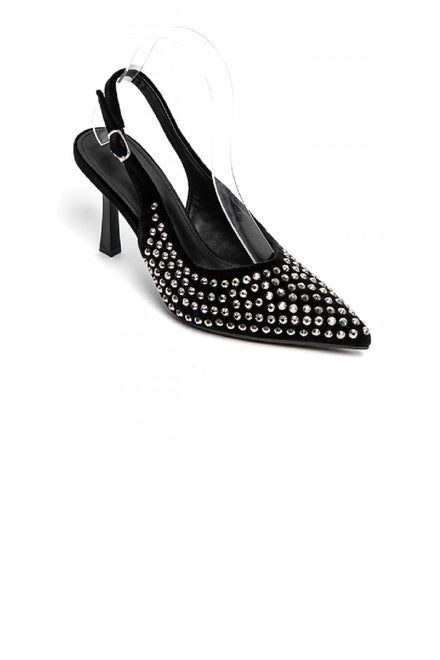 WOMEN'S SLINGBACK PARTY HEELED SANDALS RHINESTONE DETAIL COURT SHOES IN BLACK