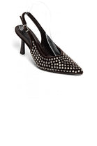 WOMEN'S SLINGBACK PARTY HEELED SANDALS RHINESTONE DETAIL COURT SHOES IN BROWN