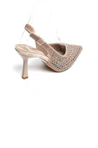 WOMEN'S SLINGBACK PARTY HEELED SANDALS RHINESTONE DETAIL COURT SHOES IN KHAKI