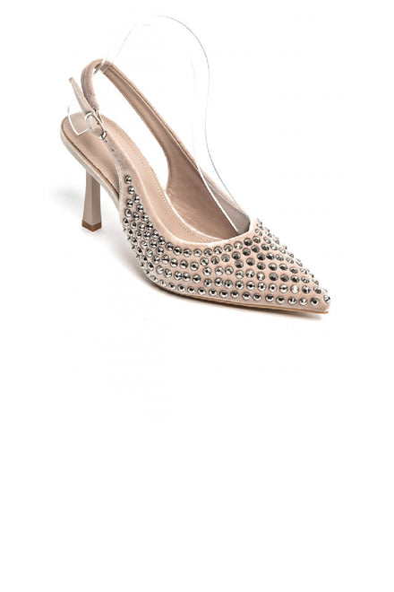 WOMEN'S SLINGBACK PARTY HEELED SANDALS RHINESTONE DETAIL COURT SHOES IN KHAKI