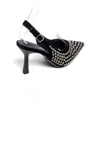 WOMEN'S SLINGBACK PARTY HEELED SANDALS RHINESTONE DETAIL COURT SHOES IN NAVY