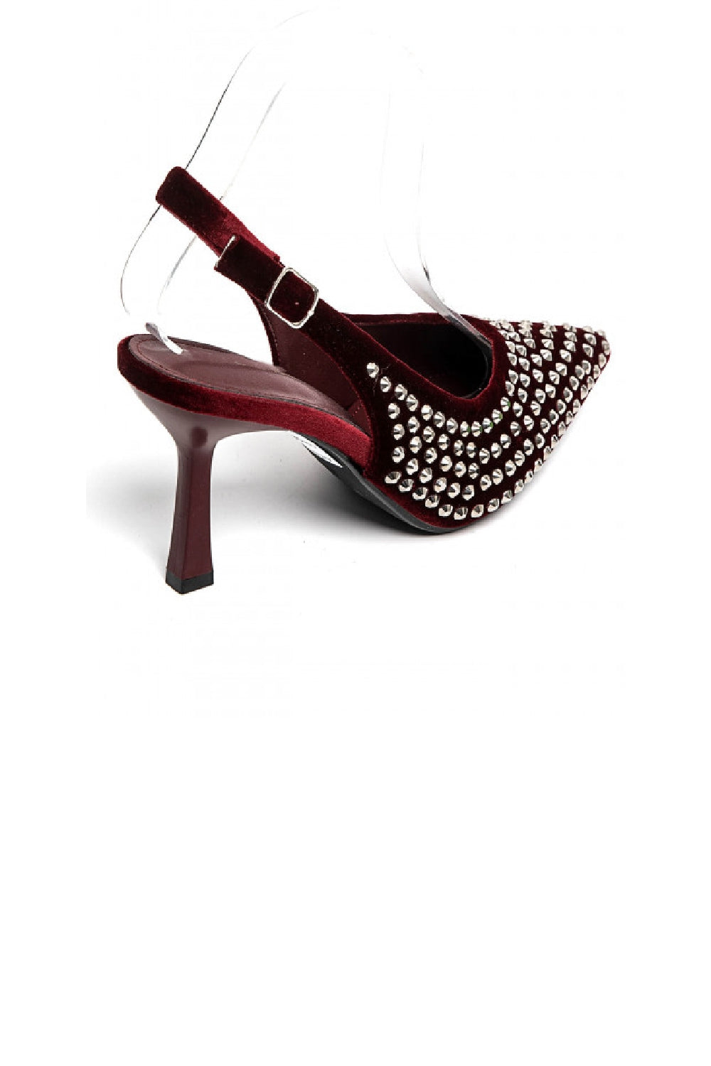 WOMEN'S SLINGBACK PARTY HEELED SANDALS RHINESTONE DETAIL COURT SHOES IN WINE RED