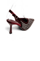 WOMEN'S SLINGBACK PARTY HEELED SANDALS RHINESTONE DETAIL COURT SHOES IN WINE RED