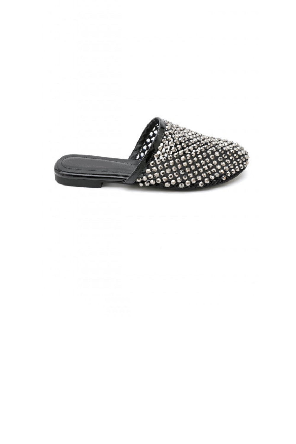 Black Rhinestone Studded Mule Flats Women’s Statement Slip-On Loafers