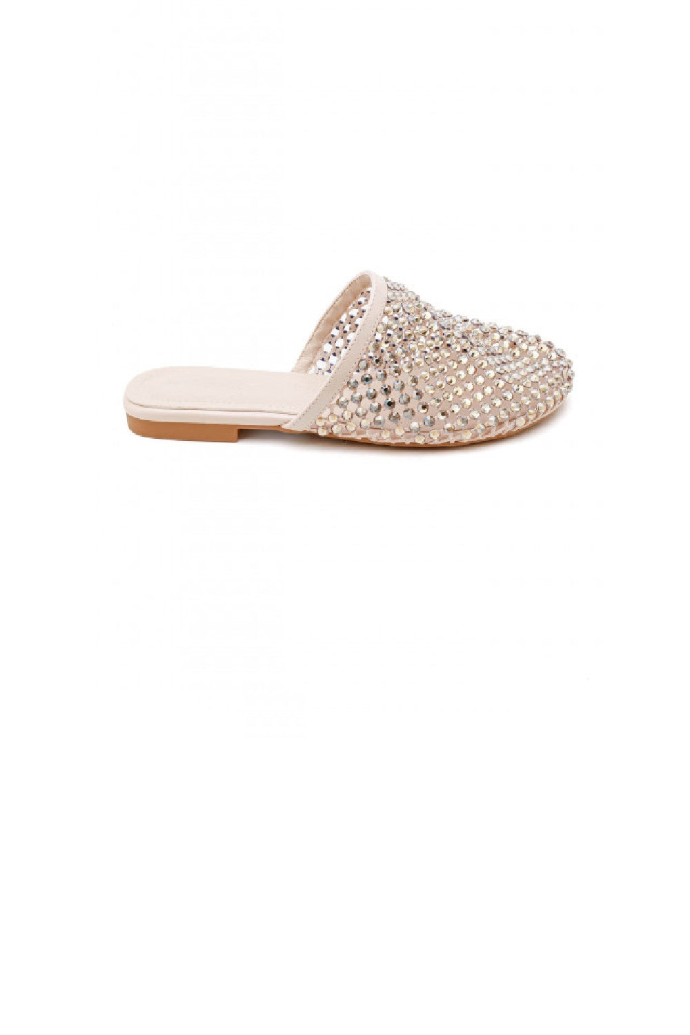 Nude Rhinestone Studded Mule Flats Women’s Statement Slip-On Loafers