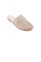 Nude Rhinestone Studded Mule Flats Women’s Statement Slip-On Loafers