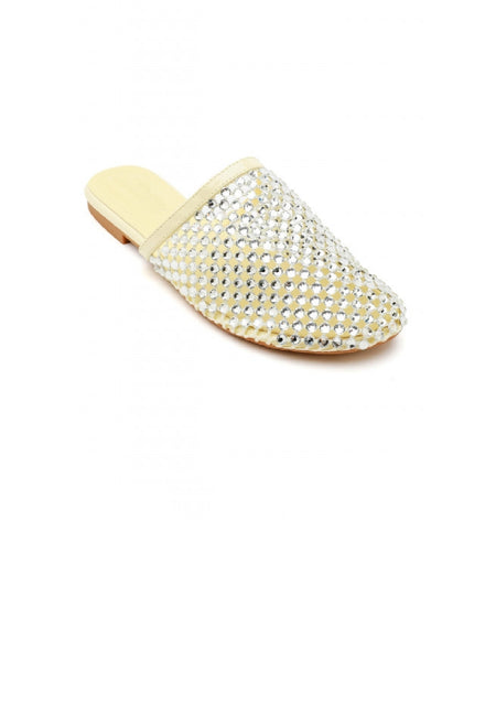 Yellow Rhinestone Studded Mule Flats Women’s Statement Slip-On Loafers