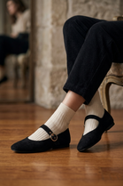Women's Black Classic Mary Jane Ballet Flats – Buckle Strap Comfort Shoes