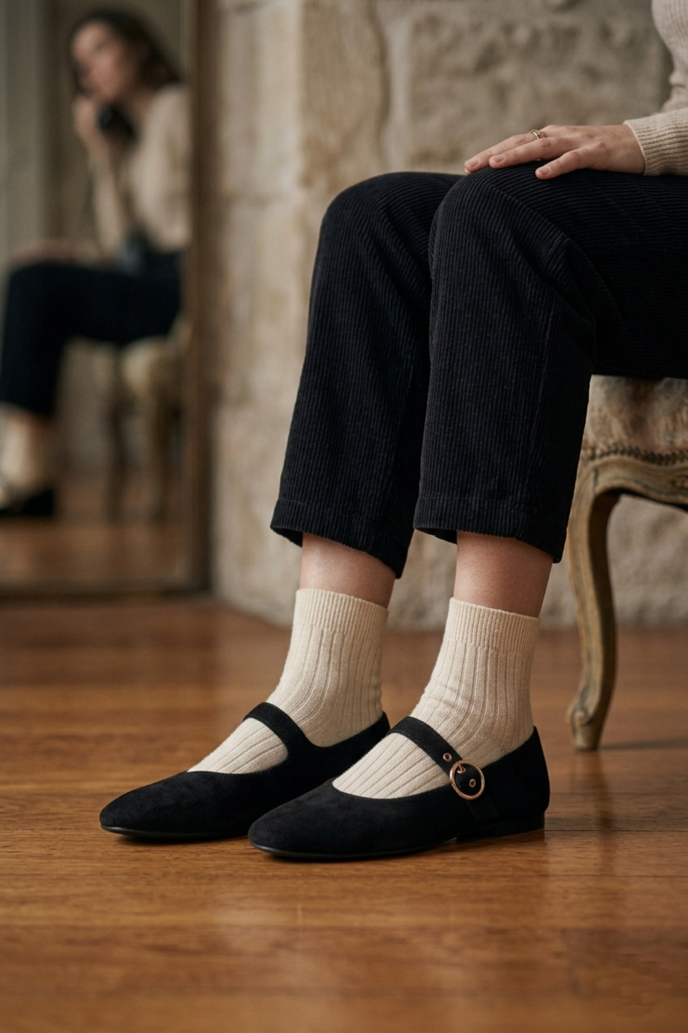 Women's Black Classic Mary Jane Ballet Flats – Buckle Strap Comfort Shoes