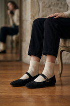 Women's Black Classic Mary Jane Ballet Flats – Buckle Strap Comfort Shoes