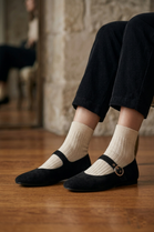 Women's Black Classic Mary Jane Ballet Flats – Buckle Strap Comfort Shoes