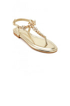 Women's Dazzling Gold Rhinestone T-Strap Flat Sandals