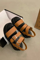 Tan PU Textured Strappy Chunky Platform Sandals