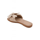 Women’s Beige Bow Sandals Flat Slip-On Stud Detail Slides