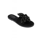 Women’s Black Bow Sandals Flat Slip-On Stud Detail Slides