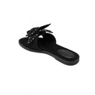 Women’s Black Bow Sandals Flat Slip-On Stud Detail Slides