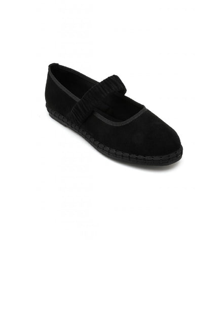 Black Faux Suede Mary Jane Flats with Ruched Strap Detail