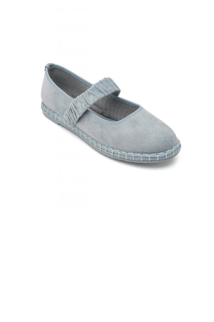 Blue Faux Suede Mary Jane Flats with Ruched Strap Detail