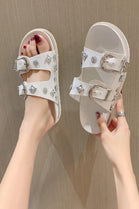 WHITE DOUBLE BUCKLE STRAPPY CHUNKY SANDALS