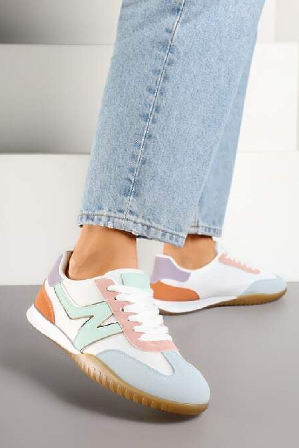 MULTI COLOUR LACE UP SIDE DETAIL DESIGNER CASUAL COMFY SNEAKERS TRAINERS