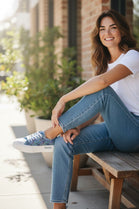 Women's Denim Blue Canvas Chunky Platform Heart Print Trainers